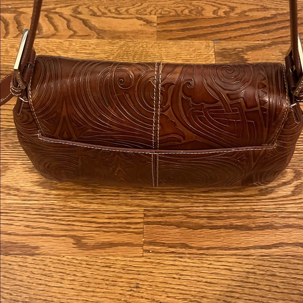 Cole Haan Brown Tooled Leather Shoulder Bag vintage